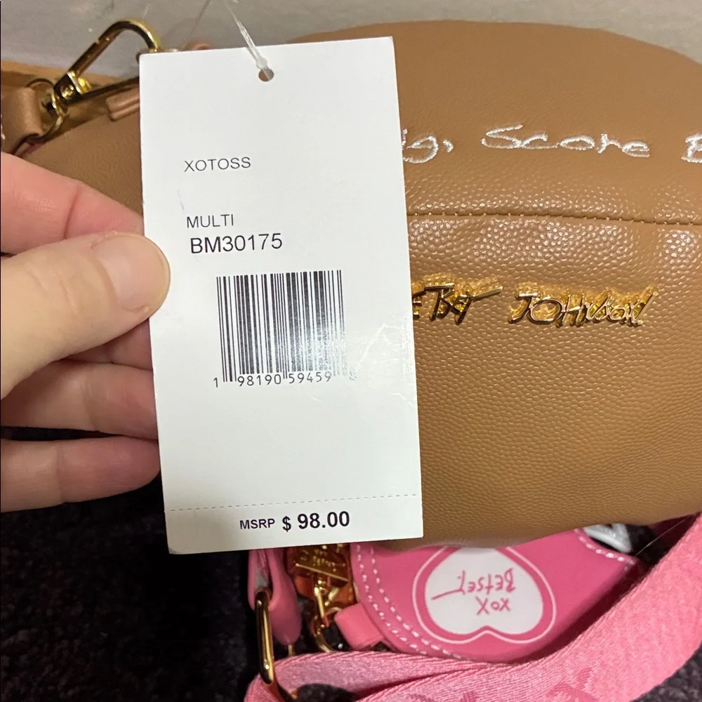 Viral Betsey Johnson Brown and Pink Football Bag w Keychain NWT - Picture 6 of 7